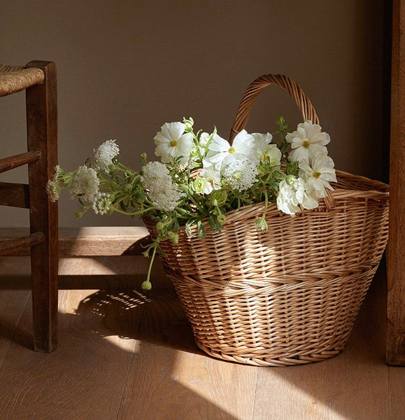 Willow Weaving Baskets with Handle, Large Picnic Food Basket with Handle, Natural Hand-woven Wicker Storage Basket, Natural Fruit Baskets, Kitchen Storage Baskets-Grace Painting Crafts