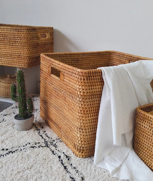 Oversized Laundry Storage Baskets, Round Storage Baskets, Storage Baskets for Clothes, Extra Large Rattan Storage Baskets, Storage Baskets for Bathroom-Grace Painting Crafts
