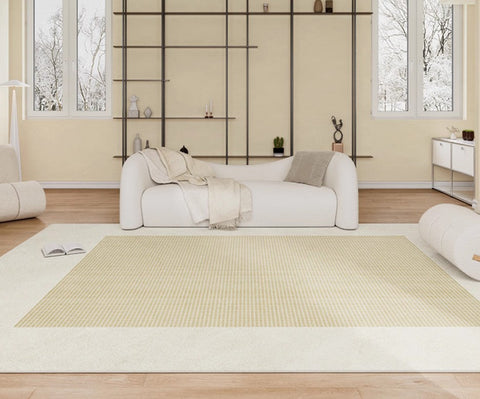 Abstract Modern Rugs for Living Room, Cream Color Contemporary Soft Rugs Next to Bed, Dining Room Modern Floor Carpets, Modern Rug Ideas for Bedroom-Grace Painting Crafts
