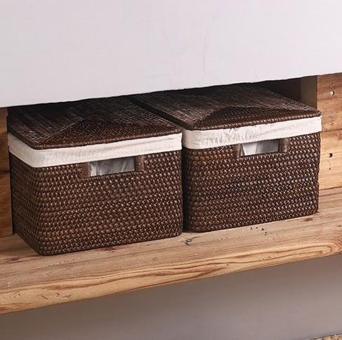 Storage Baskets for Clothes, Large Brown Rattan Storage Baskets, Storage Baskets for Bathroom, Rectangular Storage Baskets, Storage Basket with Lid-Grace Painting Crafts