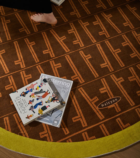 Mid Century Circular Rugs for Bedroom, Abstract Contemporary Round Rugs under Chairs, Modern Rugs for Dining Room, Geometric Modern Rugs for Living Room-Grace Painting Crafts
