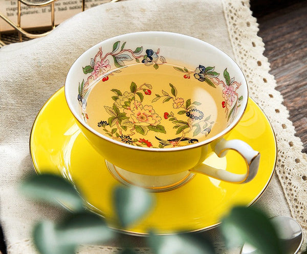Elegant Yellow Ceramic Cups, Unique Royal Coffee Cup and Saucer, Beautiful British Tea Cups, Creative Bone China Porcelain Tea Cup Set-Grace Painting Crafts