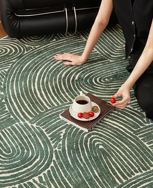 Green Contemporary Modern Rugs, Geometric Round Rugs for Dining Room, Mid Century Round Modern Rugs under Chairs, Bedroom Abstract Modern Area Rugs-Grace Painting Crafts