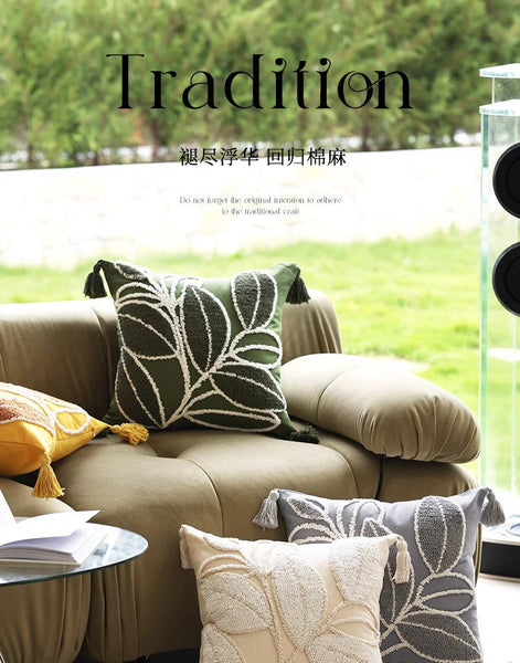 Leaf Decorative Pillows for Bedroom, Contemporary Modern Sofa Pillow Covers, Square Modern Throw Pillows for Couch, Modern Decorative Pillows for Interior Design-Grace Painting Crafts