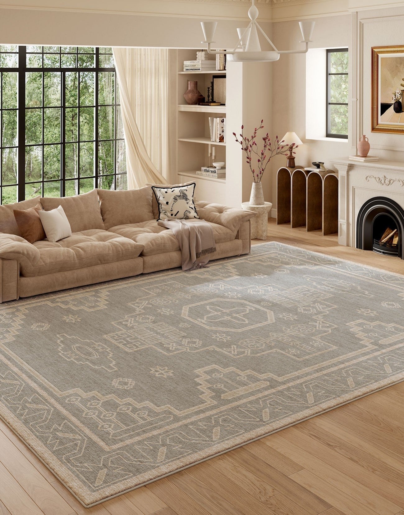 Contemporary Abstract Rugs Next to Bed, Geometric Modern Carpets for Office, Vintage Soft Turkish Rug for Living Room, Large Modern Rugs under Dining Room Table-Grace Painting Crafts