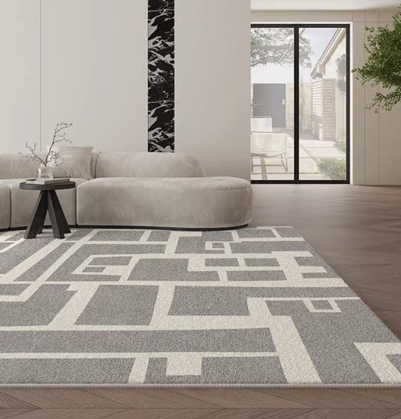 Geometric Modern Rugs for Living Room, Gray Modern Rugs for Bedroom, Contemporary Area Rugs for Dining Room-Grace Painting Crafts
