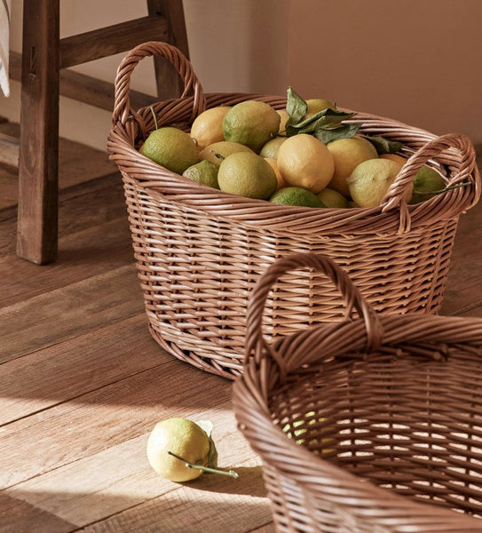 Willow Weaving Baskets for Vegetable, Natural Fruit Basket, Kitchen Storage Baskets, Large Picnic Food Basket with Handle, Natural Hand-woven Wicker Storage Basket-Grace Painting Crafts