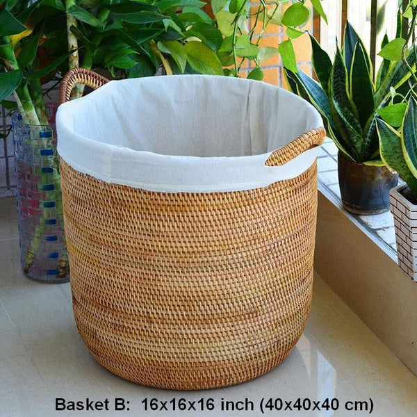 Oversized Laundry Storage Baskets, Round Storage Baskets, Storage Baskets for Clothes, Extra Large Rattan Storage Baskets, Storage Baskets for Bathroom-Grace Painting Crafts