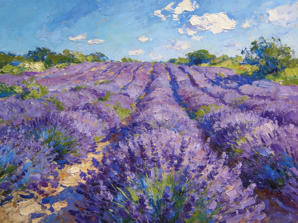 Vibrant Provence Lavender Landscape, Original Wall Art Paintings, Landscape Paintings for Living Room, Small Paintings on Canvas, Landscape Oil Paintings, Hand Painted Canvas Art-Grace Painting Crafts