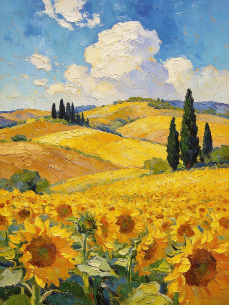 Original Landscape Artwork, Small Oil Paintings, Provence Sunflower Fields in Bloom, Small Paintings On Canvas, Hand Painted Canvas Art, Heavy Texture Wall Art Paintings-Grace Painting Crafts