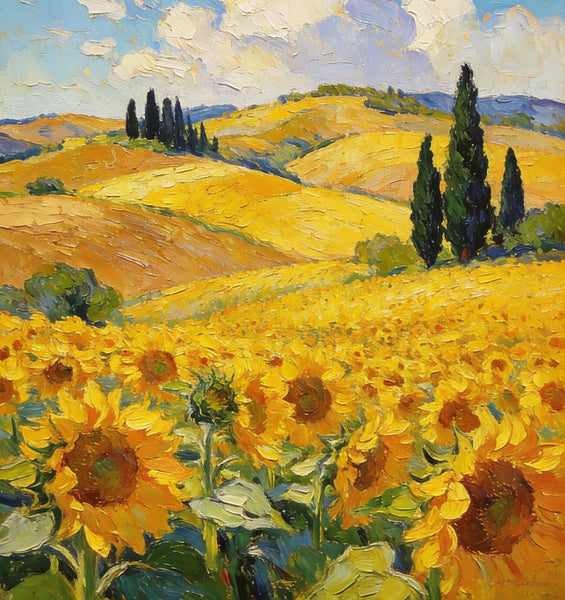 Original Landscape Artwork, Small Oil Paintings, Provence Sunflower Fields in Bloom, Small Paintings On Canvas, Hand Painted Canvas Art, Heavy Texture Wall Art Paintings-Grace Painting Crafts