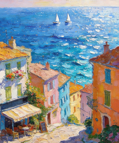 Canvas Paintings for Dining Room, Seaside Town Serene Moment, Seashore Paintings, Heavy Texture Artwork, Original Wall Art Paintings, Small Oil Paintings, Hand Painted Canvas Wall Art-Grace Painting Crafts