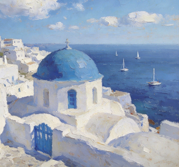Heavy Texture Artwork, Aegean's Azure Allure, Seashore Beach Painting, Hand Painted Canvas Art, Small Oil Paintings, Original Landscape Paintings, Buy Painting Online-Grace Painting Crafts