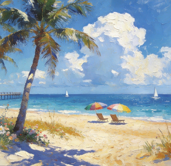 Beach Bliss by the Ocean, Seashore Paintings, Hand Painted Canvas Art, Small Oil Paintings, Landscape Canvas Paintings, Original Canvas Paintings, Small Wall Art Paintings