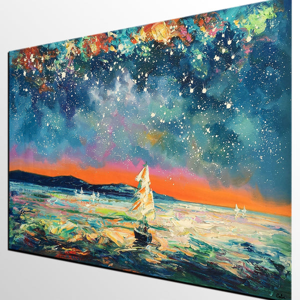 Modern Abstract Art, Oil Painting, Starry Night Sky, Landscape Painting, Bedroom Wall Art