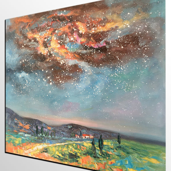Landscape Oil Painting, Starry Night Sky Painting, Heavy Texture Painting, Custom Abstract Painting-Grace Painting Crafts