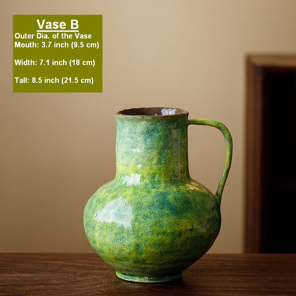 Modern Pottery Flower Vases, Handmade Water Holding Flower Vases, Pottery Bud Vases, Large Green Flower Vases on Table, Centerpiece on Dining Table-Grace Painting Crafts