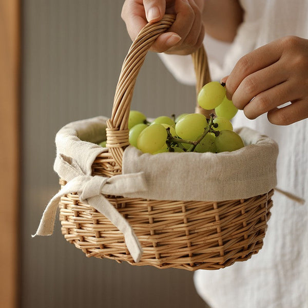 Small Picnic Storage Basket with Handle, Hand-woven Wicker Storage Basket, Willow Weaving Baskets for Vegetable, Natural Fruit Basket, Kitchen Storage Baskets-Grace Painting Crafts