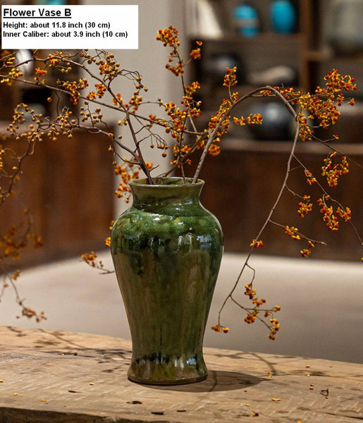 Ceramic Bouquet Vases, Green Flower Vases on Table, Porcelain Flower Vases, Dining Table Centerpiece, Handmade Water Holding Flower Vase-Grace Painting Crafts
