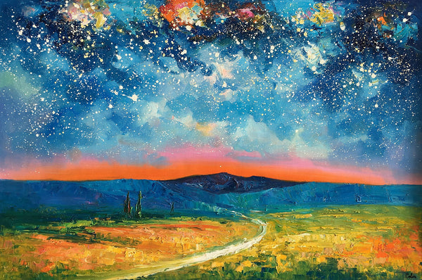 Heavy Texture Painting, Starry Night Sky Painting, Landscape Painting, Custom Large Canvas Art