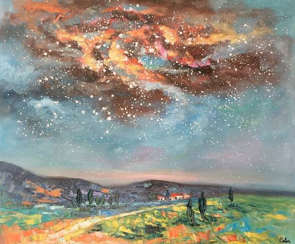 Landscape Oil Painting, Starry Night Sky Painting, Heavy Texture Painting, Custom Abstract Painting-Grace Painting Crafts