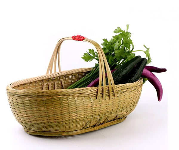 Natural Fruit Basket Lovely Bamboo Baskets for Vegetable, Kitchen Storage Baskets, Picnic Food Basket with Handle, Large Natural Hand-woven Bamboo Basket-Grace Painting Crafts