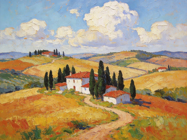 Landscape Paintings on Canvas, Charming Tuscan Countryside View, Original Oil Paintings for Living Room, Palette Knife Canvas Art, Small Landscape Paintings, Hand Painted Oil Paintings-Grace Painting Crafts