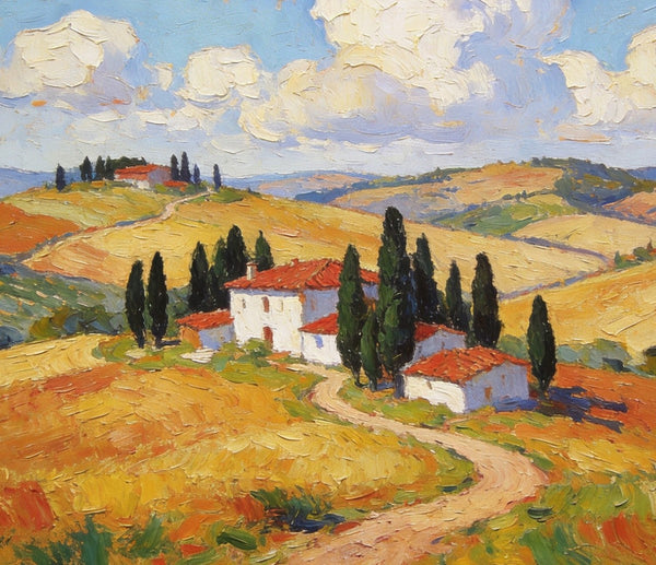 Landscape Paintings on Canvas, Charming Tuscan Countryside View, Original Oil Paintings for Living Room, Palette Knife Canvas Art, Small Landscape Paintings, Hand Painted Oil Paintings-Grace Painting Crafts