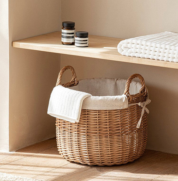Large Round Storage Basket for Clothes, Natural Hand-woven Wicker Storage Basket for Clothes, Willow Weaving Baskets for Clothes, Extra Large Kitchen Storage Baskets-Grace Painting Crafts