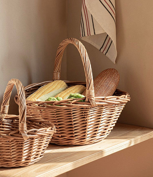 Large Picnic Food Basket with Handle, Lovely Willow Weaving Baskets for Vegetable, Natural Hand-woven Wicker Storage Basket, Natural Fruit Basket, Kitchen Storage Baskets-Grace Painting Crafts