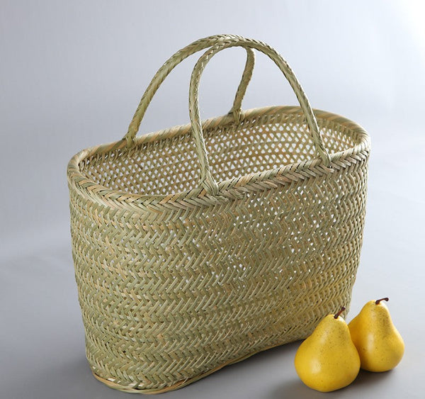 Lovely Bamboo Baskets for Vegetable, Natural Fruit Basket Kitchen Storage Baskets, Picnic Food Basket with Handle, Large Natural Hand-woven Bamboo Basket-Grace Painting Crafts