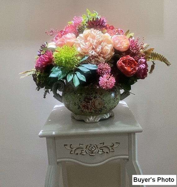 Amazing Artificial Floral Arrangement for Dining Room, Large Bunch of Autumn Flowers Arrangement, Peony Faux Silk Floral Bouquet Table Centerpiece-Grace Painting Crafts