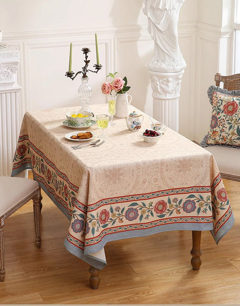 Flower Farmhouse Table Cover, Modern Tablecloth, Rectangle Tablecloth Ideas for Dining Table, Square Linen Tablecloth for Coffee Table-Grace Painting Crafts