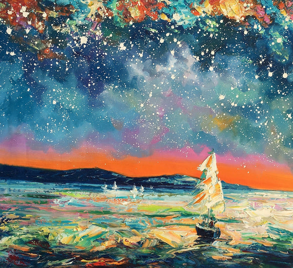Modern Abstract Art, Oil Painting, Starry Night Sky, Landscape Painting, Bedroom Wall Art-Grace Painting Crafts