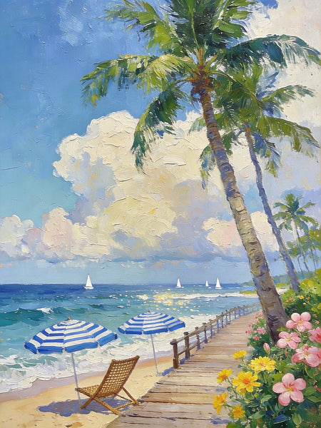 Original Landscape Art, Beach Paradise Found, Hand Painted Canvas Art, Buy Paintings Online, Heavy Texture Wall Art Paintings, Small Paintings On Canvas-Grace Painting Crafts