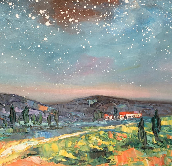 Landscape Oil Painting, Starry Night Sky Painting, Heavy Texture Painting, Custom Abstract Painting-Grace Painting Crafts