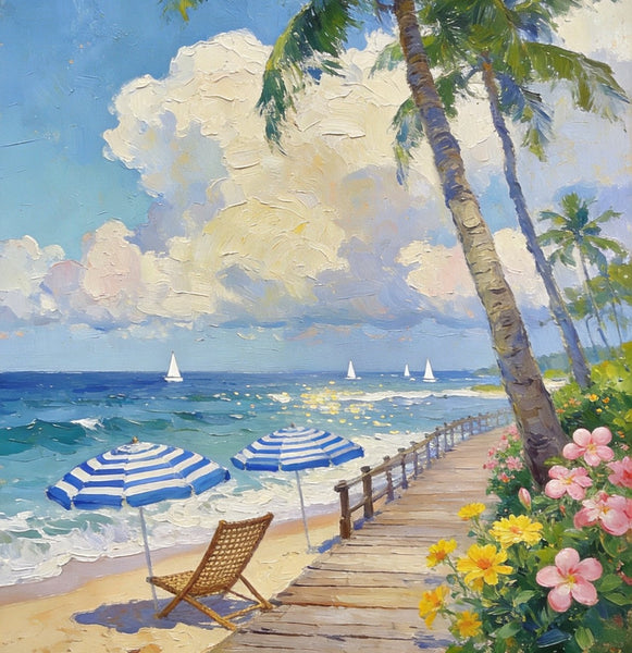 Original Landscape Art, Beach Paradise Found, Hand Painted Canvas Art, Buy Paintings Online, Heavy Texture Wall Art Paintings, Small Paintings On Canvas-Grace Painting Crafts