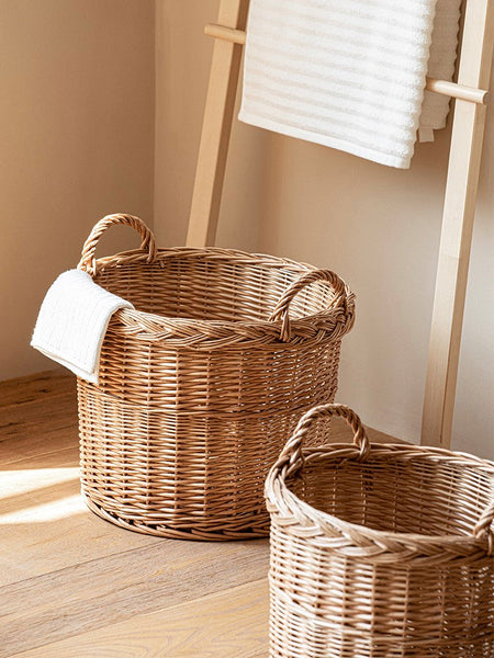 Round Storage Basket for Clothes, Natural Hand-woven Wicker Storage Basket for Clothes, Extra Large Kitchen Storage Baskets, Willow Weaving Baskets for Clothes-Grace Painting Crafts