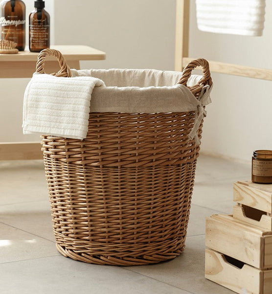 Large Food Storage Basket with Handle, Natural Hand-woven Wicker Storage Basket for Clothes, Willow Weaving Baskets for Clothes, Extra Large Kitchen Storage Baskets-Grace Painting Crafts
