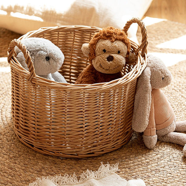 Small Picnic Fruit Basket with Handle, Kitchen Storage Baskets, Natural Hand-woven Wicker Round Storage Basket, Small Willow Weaving Baskets for Vegetable, Natural Fruit Storage Basket-Grace Painting Crafts