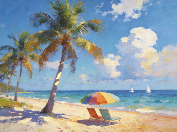Tropical Coastal Charm, Buy Painting Online, Seashore Beach Paintings, Small Oil Paintings, Original Landscape Paintings, Hand Painted Canvas Art, Heavy Texture Artwork-Grace Painting Crafts