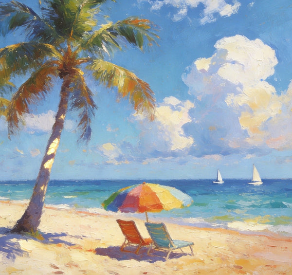 Tropical Coastal Charm, Buy Painting Online, Seashore Beach Paintings, Small Oil Paintings, Original Landscape Paintings, Hand Painted Canvas Art, Heavy Texture Artwork-Grace Painting Crafts