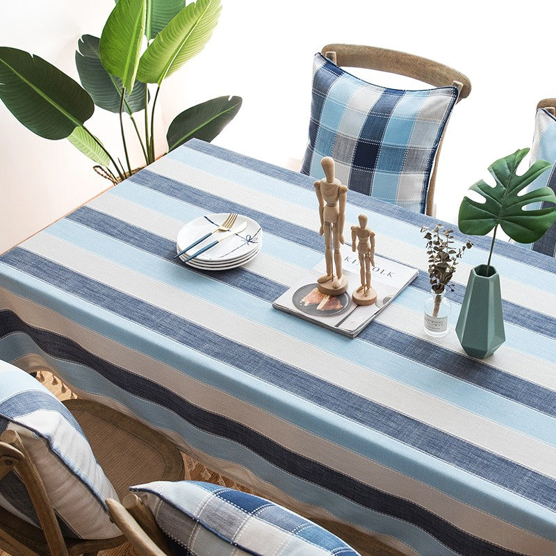 Blue Stripe Rectangular Tablecloth for Oval Table, Cotton and Linen Tablecloths, Rectangular Table Covers for Coffee Table, Modern Table Cloths for Dining Room-Grace Painting Crafts