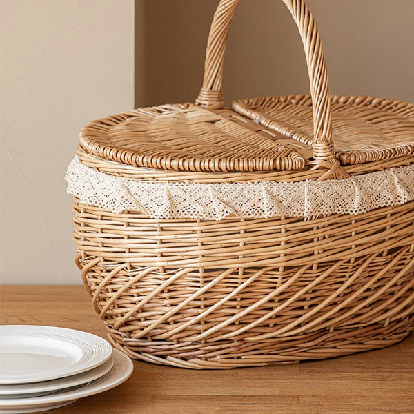 Extra Large Kitchen Storage Baskets, Picnic Storage Basket with Handle, Natural Hand-woven Wicker Storage Basket, Lovely Willow Weaving Baskets for Vegetable, Natural Fruit Storage Baskets-Grace Painting Crafts