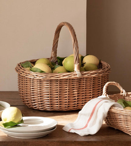 Lovely Willow Weaving Baskets for Vegetable, Large Picnic Food Basket with Handle, Natural Hand-woven Wicker Storage Basket, Natural Fruit Basket, Kitchen Storage Baskets-Grace Painting Crafts