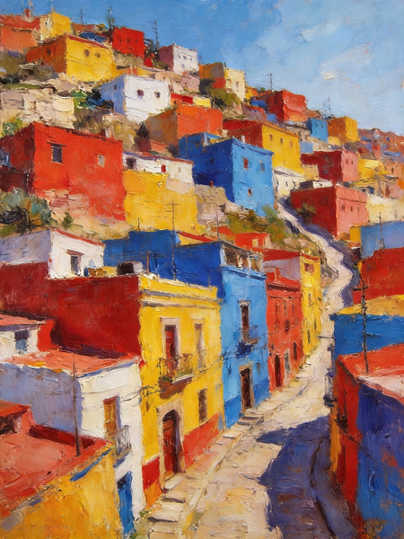 Guanajuato's Luminous Color Town, Original Wall Art Paintings, Hand Painted Canvas Wall Art, Heavy Texture Artwork, Small Oil Paintings-Grace Painting Crafts