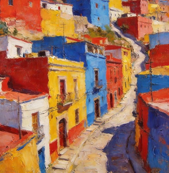 Guanajuato's Luminous Color Town, Original Wall Art Paintings, Hand Painted Canvas Wall Art, Heavy Texture Artwork, Small Oil Paintings-Grace Painting Crafts