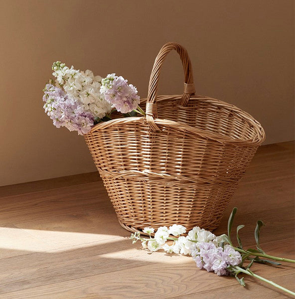Willow Weaving Baskets with Handle, Large Picnic Food Basket with Handle, Natural Hand-woven Wicker Storage Basket, Natural Fruit Baskets, Kitchen Storage Baskets-Grace Painting Crafts
