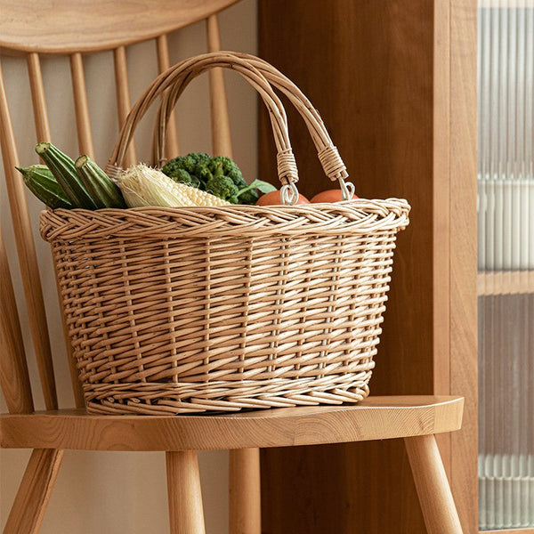 Kitchen Storage Baskets, Small Picnic Food Basket with Handle, Natural Hand-woven Wicker Storage Basket, Willow Weaving Baskets for Vegetable, Natural Fruit Basket-Grace Painting Crafts