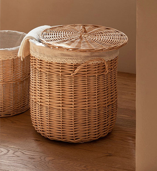 Hand-woven Wicker Storage Basket for Clothes, Large Round Storage Basket for Clothes, Willow Weaving Baskets for Clothes, Extra Large Kitchen Storage Baskets-Grace Painting Crafts